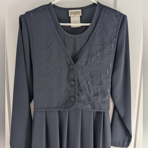Vintage Northern Traditions Made In Canada Dark Navy Blue Dress Size 7/8 - Picture 9 of 10